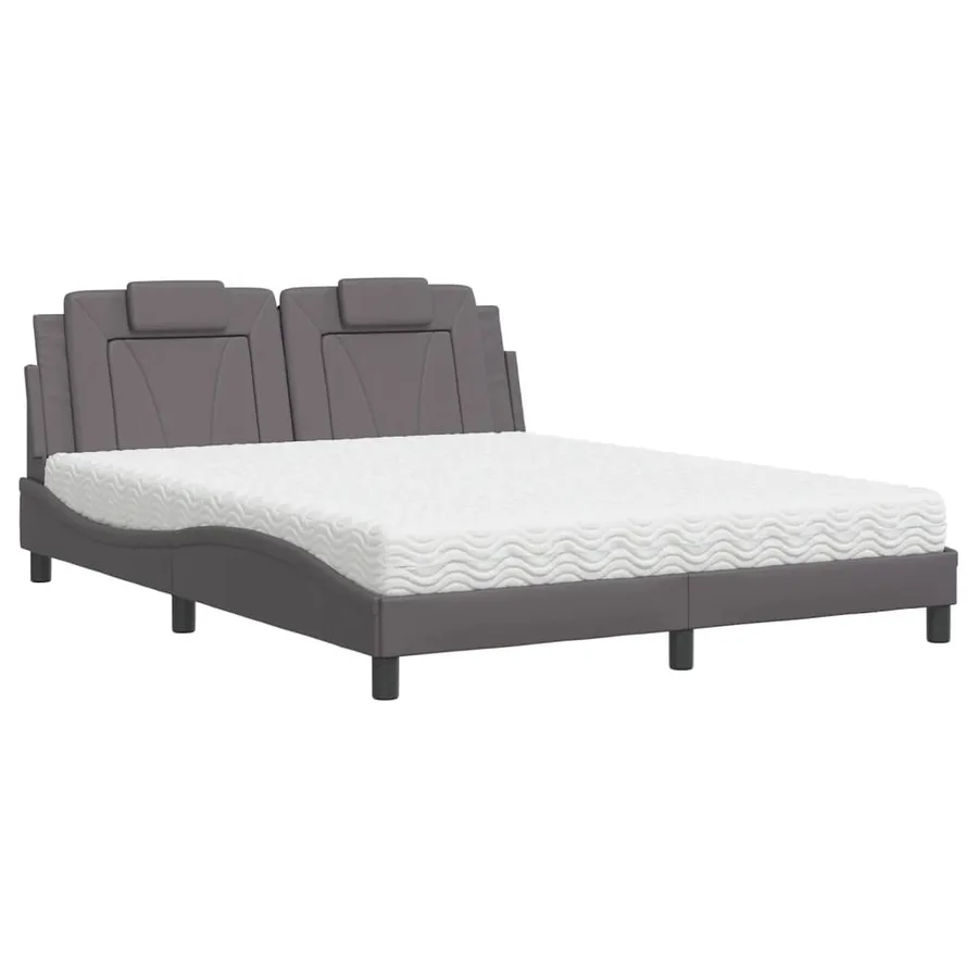Lit Viana avec matelas gris 160x200 cm similicuir - 2