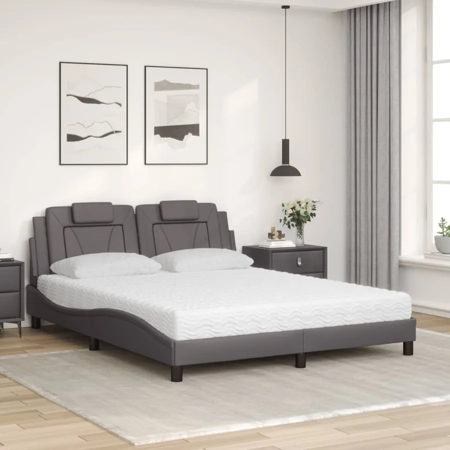 Lit Viana avec matelas gris 160x200 cm similicuir - 3