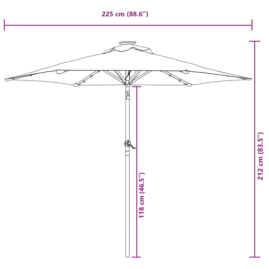 Parasol de jardin LED et mât en acier terre cuite 225x225x212cm - 14