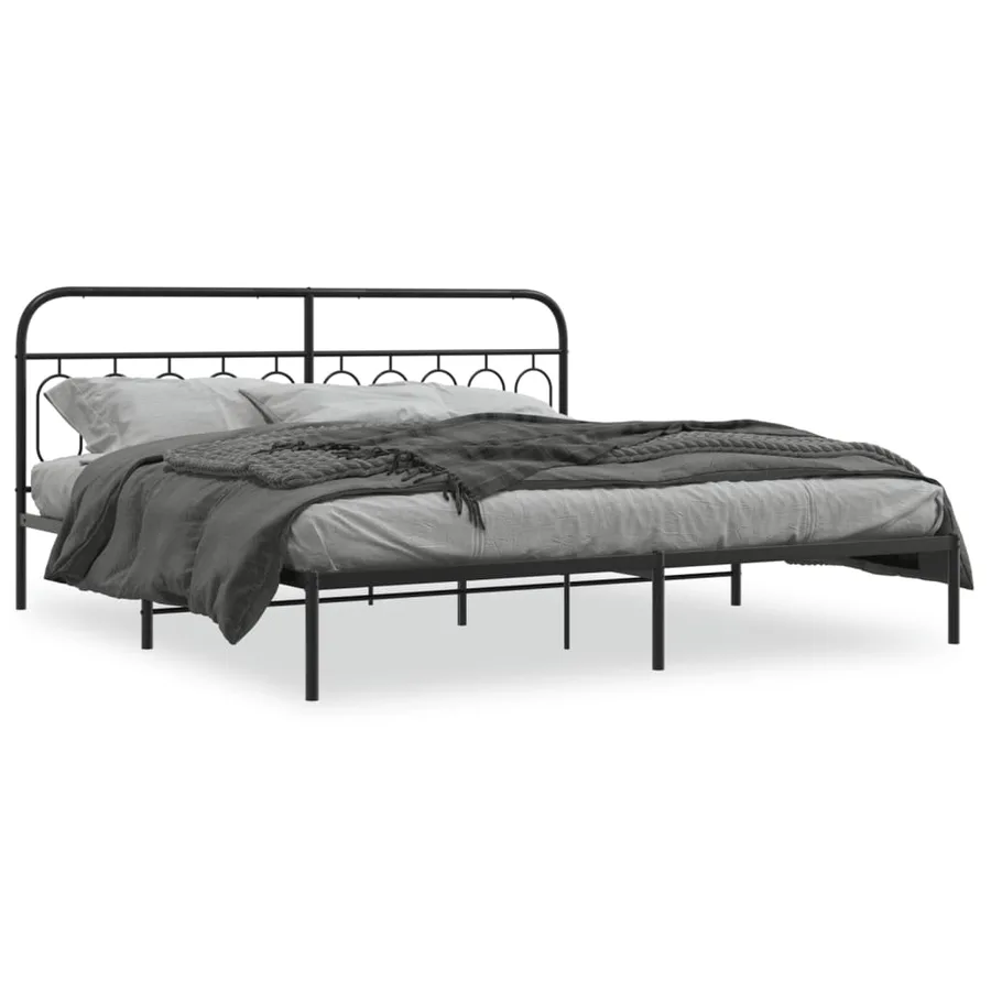 Cadre de lit métal sans matelas avec tête de lit noir 200x200cm - 2