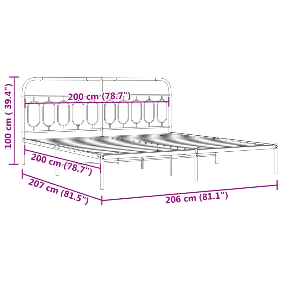 Cadre de lit métal sans matelas avec tête de lit noir 200x200cm - 8