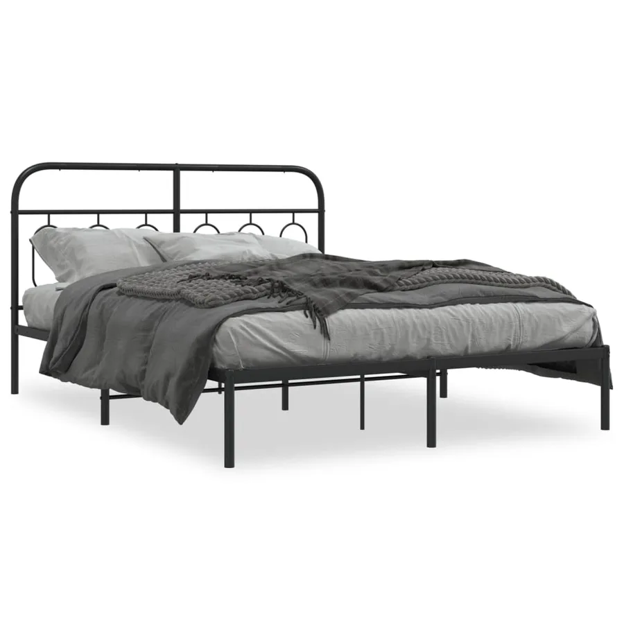 Cadre de lit métal sans matelas avec tête de lit noir 140x200cm - 2