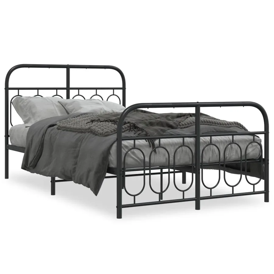 Cadre de lit métal sans matelas avec pied de lit noir 120x190cm - 2