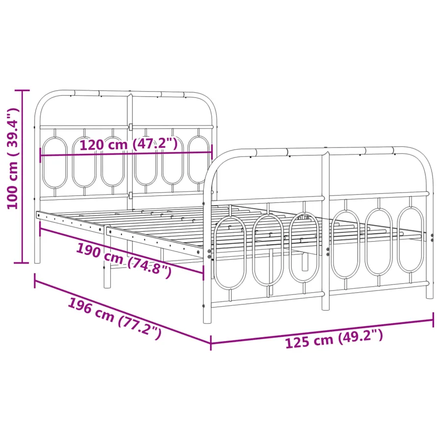Cadre de lit métal sans matelas avec pied de lit noir 120x190cm - 8