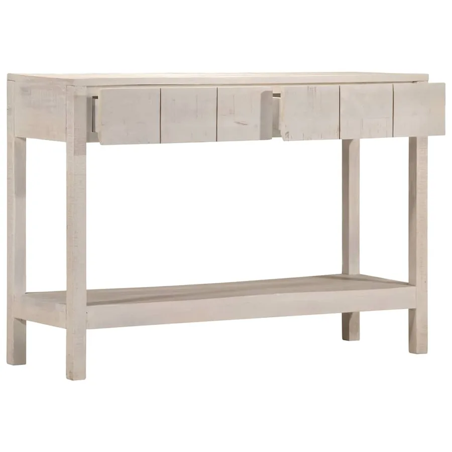Table console blanc 110x35x75 cm bois de manguier solide - 5
