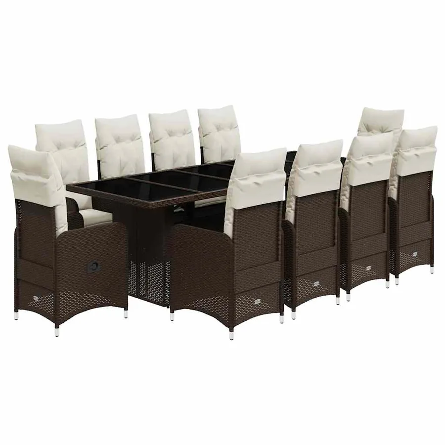 Ensemble de bistro de jardin 11 pcs coussins marron poly rotin - 2
