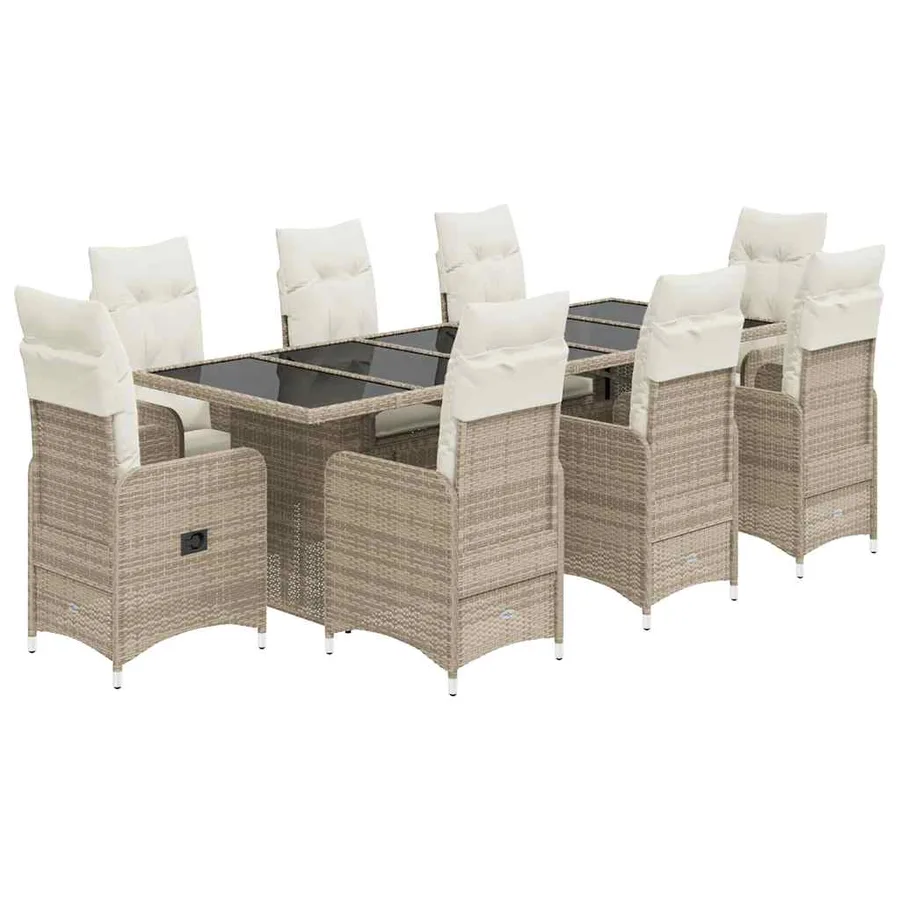 Ensemble de bistro de jardin 9 pcs coussins beige poly rotin - 2