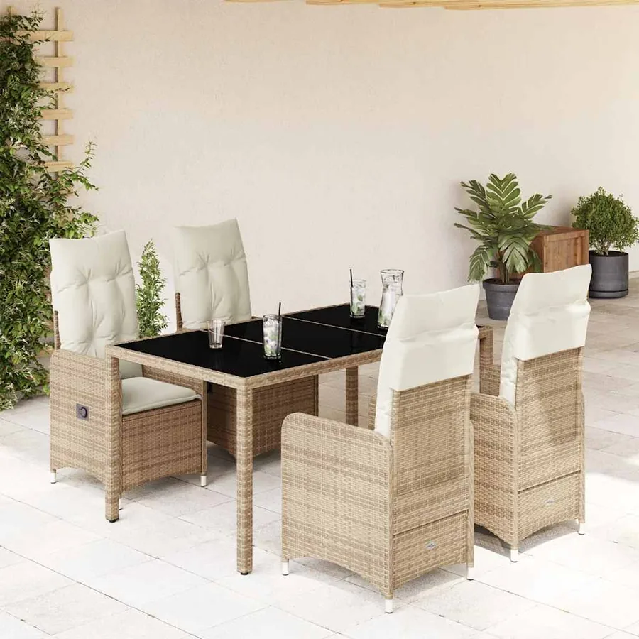 Ensemble de bistro de jardin 5 pcs coussins beige poly rotin