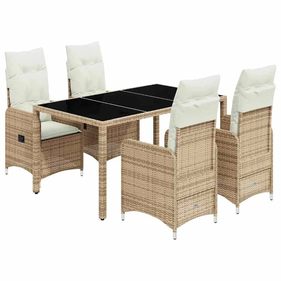 Ensemble de bistro de jardin 5 pcs coussins beige poly rotin - 2