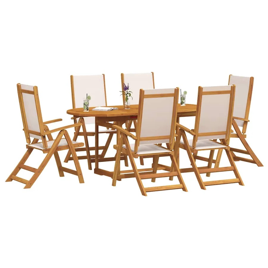 Ensemble à Manger de jardin 7pcs bois d'acacia solide textilène - 6