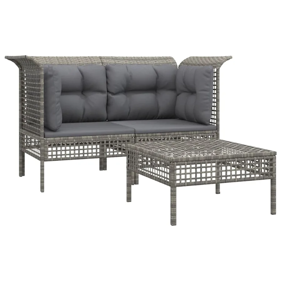 Salon de jardin 3 pcs avec coussins Gris Résine tressée - 3
