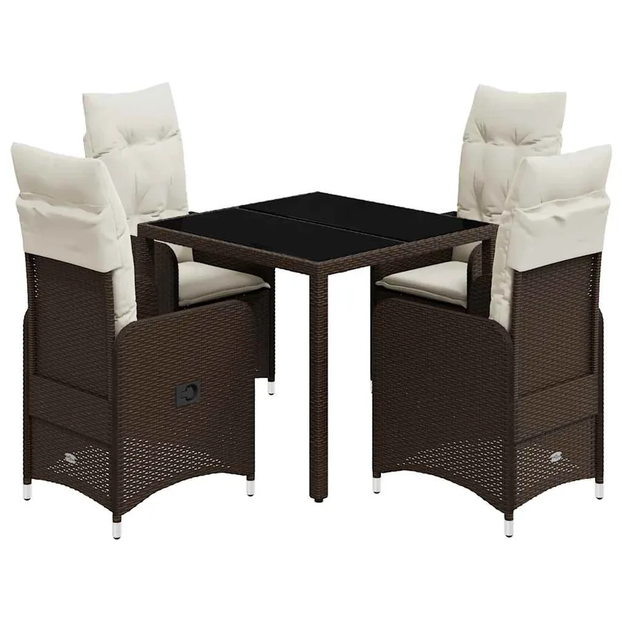 Ensemble de bistro de jardin 5 pcs coussins marron poly rotin - 2