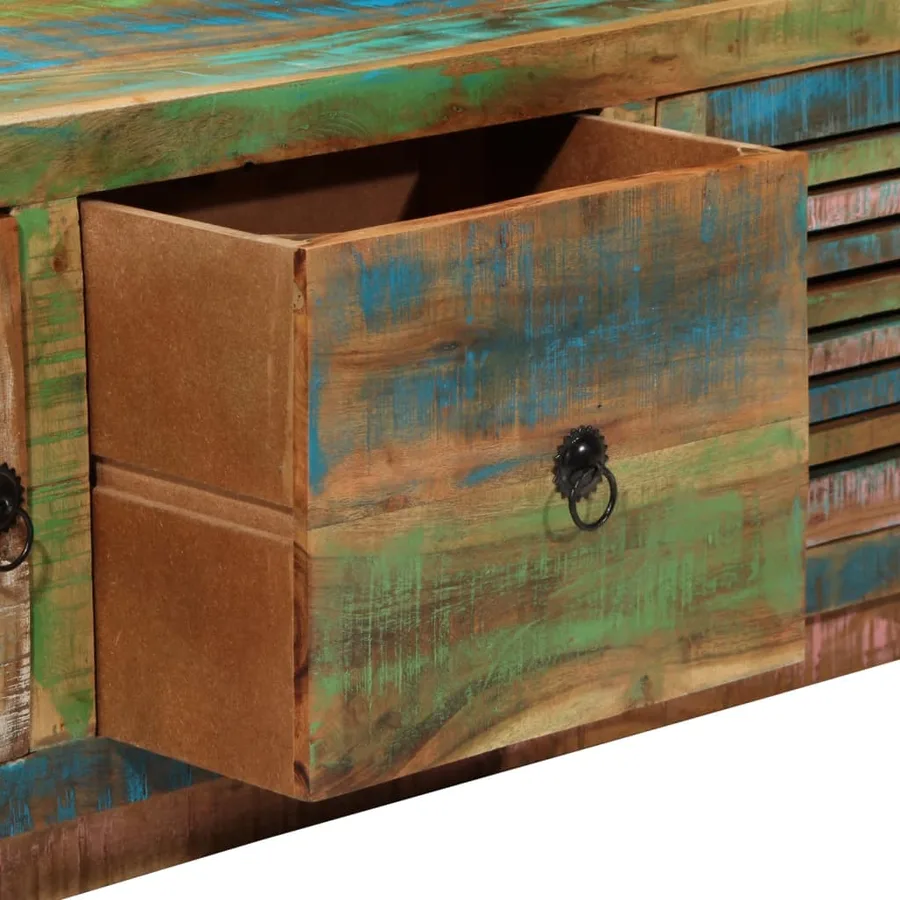 Meuble TV 110x30x40 cm bois massif de récupération - 7