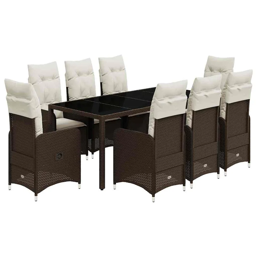 Ensemble de bistro de jardin 9 pcs coussins marron poly rotin - 2