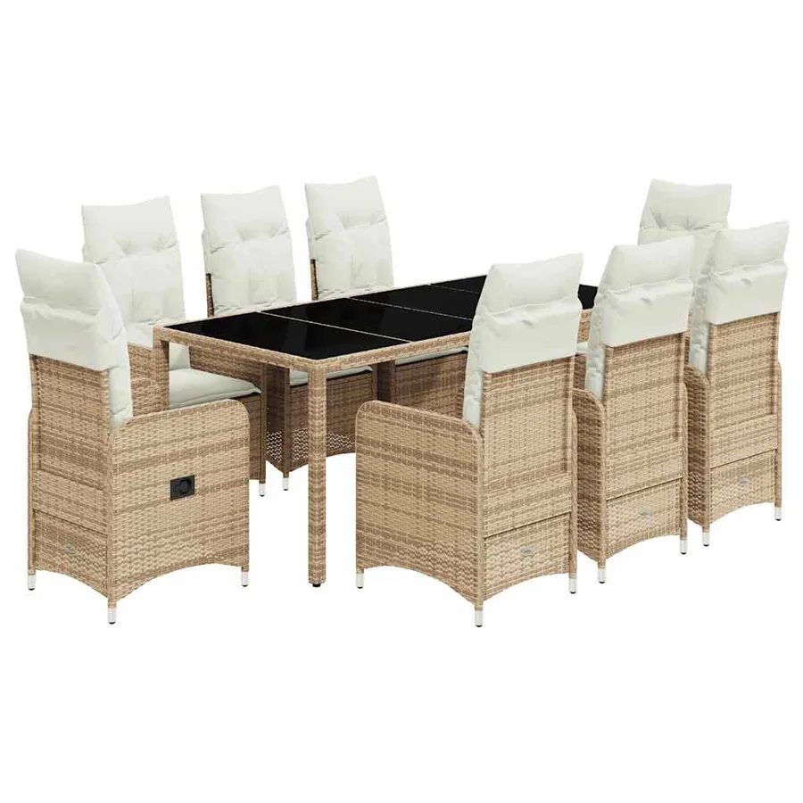 Ensemble de bistro de jardin 9 pcs coussins beige poly rotin - 2