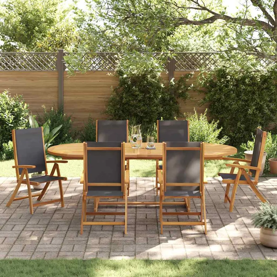 Ensemble à Manger de jardin 7pcs bois d'acacia solide textilène - 3
