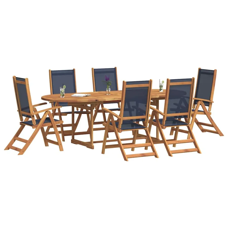 Ensemble à Manger de jardin 7pcs bois d'acacia solide textilène - 8