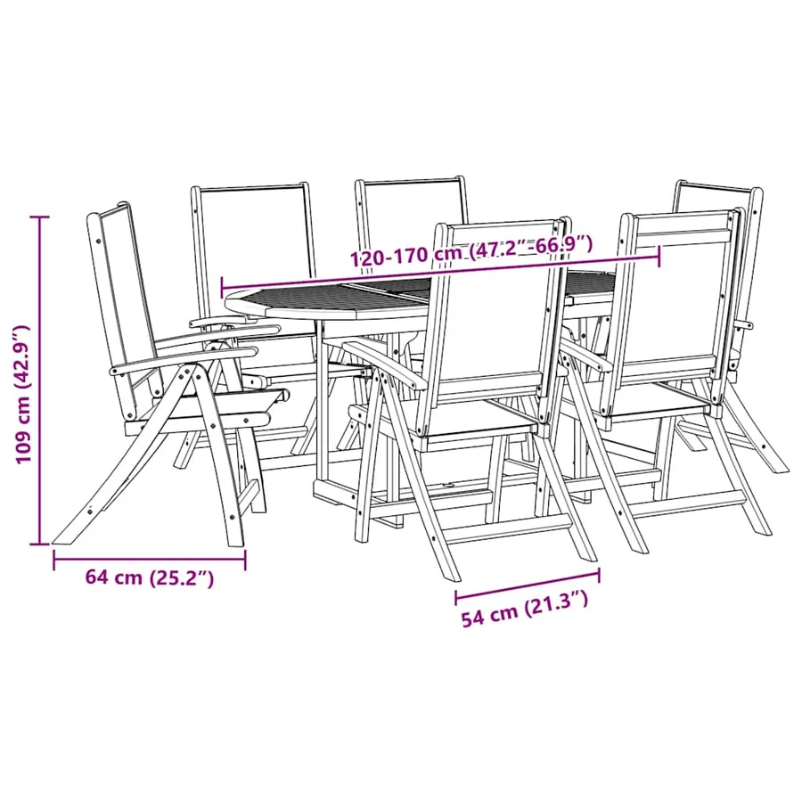 Ensemble à Manger de jardin 7pcs bois d'acacia solide textilène - 14