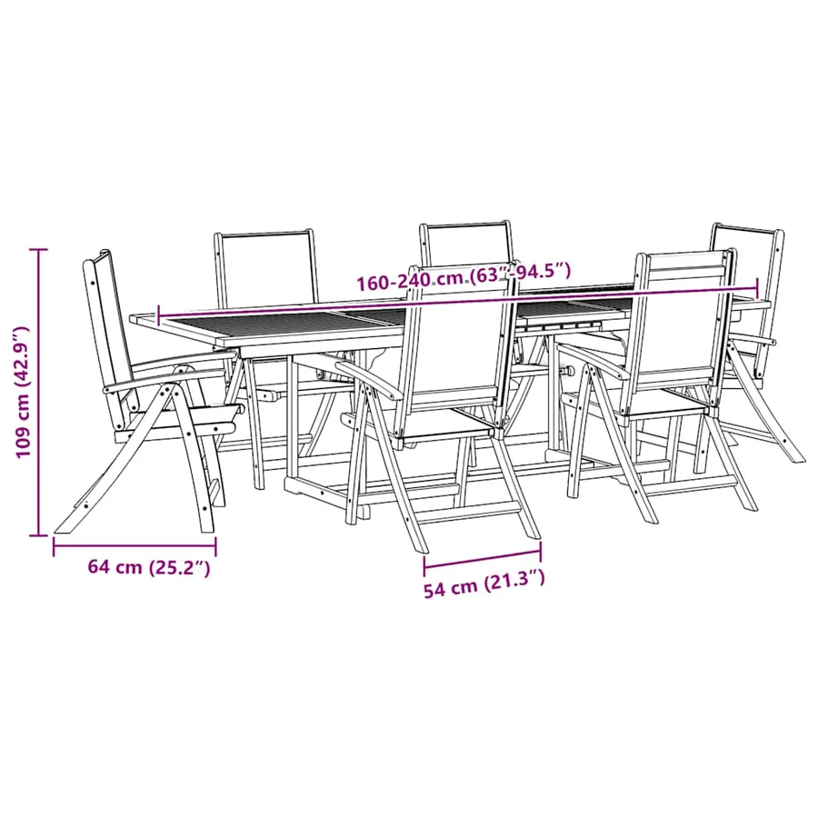 Ensemble à Manger de jardin 7pcs bois d'acacia solide textilène - 14
