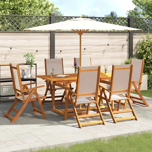 Ensemble à Manger de jardin 7pcs bois d'acacia solide textilène