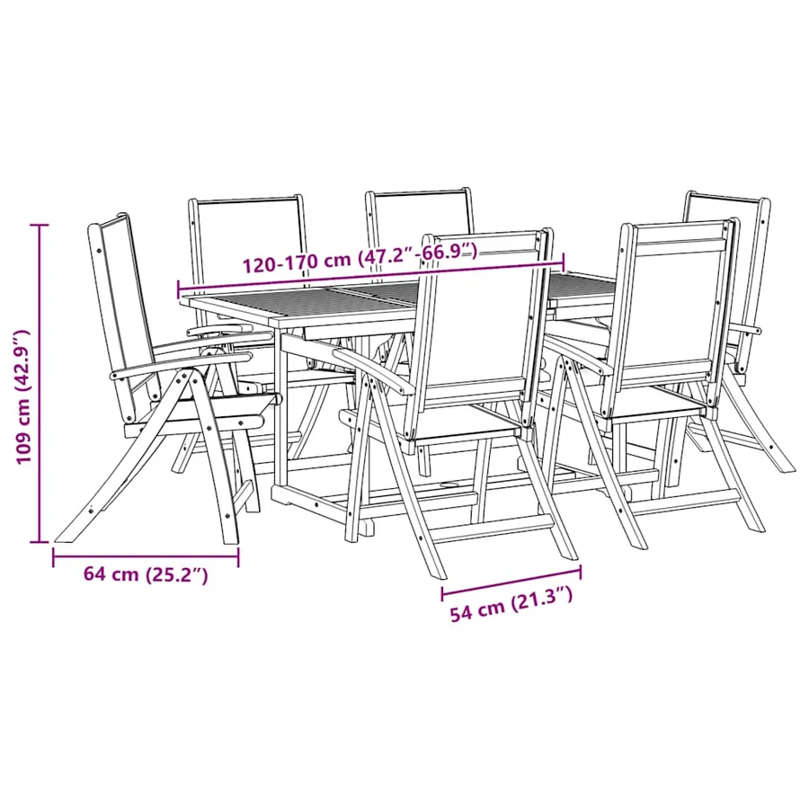 Ensemble à Manger de jardin 7pcs bois d'acacia solide textilène - 12