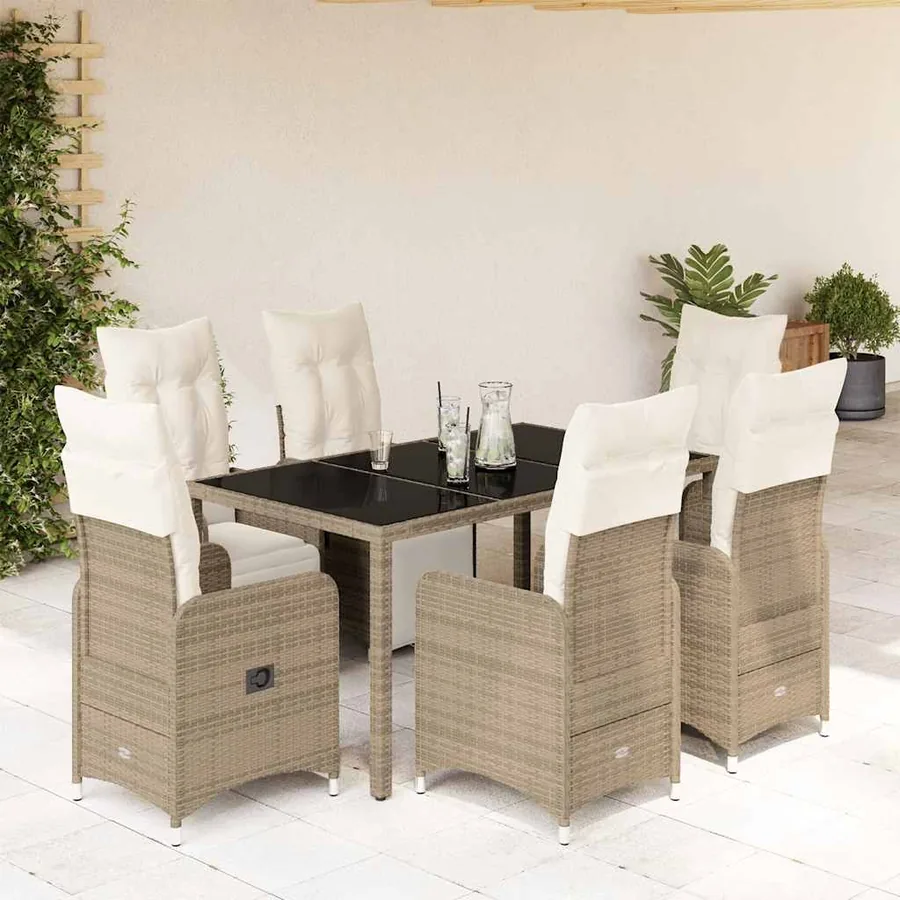 Ensemble de bistro de jardin 7 pcs coussins marron poly rotin