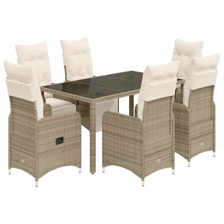 Ensemble de bistro de jardin 7 pcs coussins marron poly rotin - 2