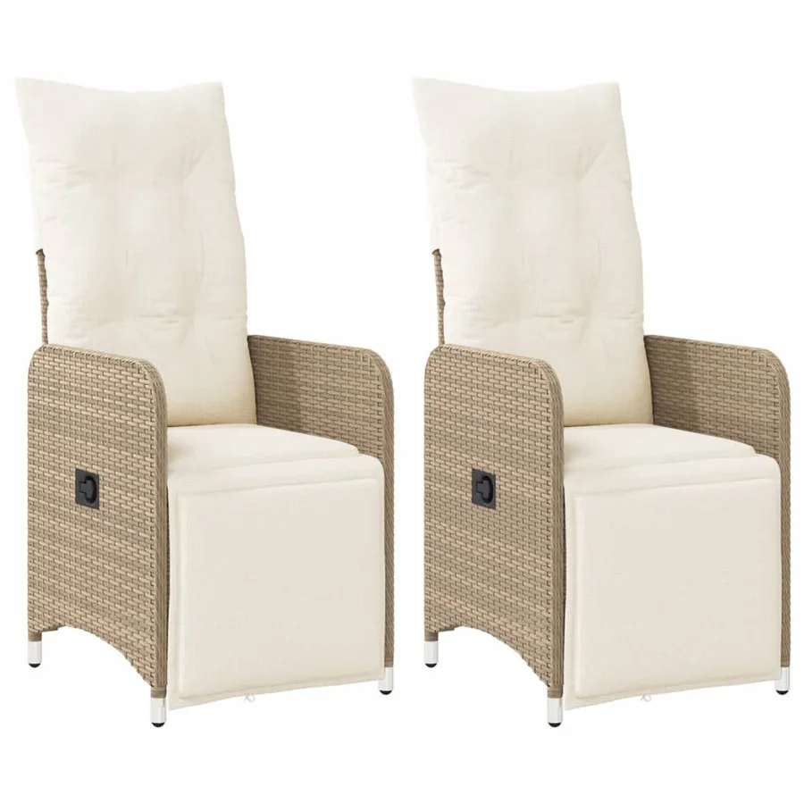 Chaises inclinables de jardin lot de 2 et coussins beige rotin - 2