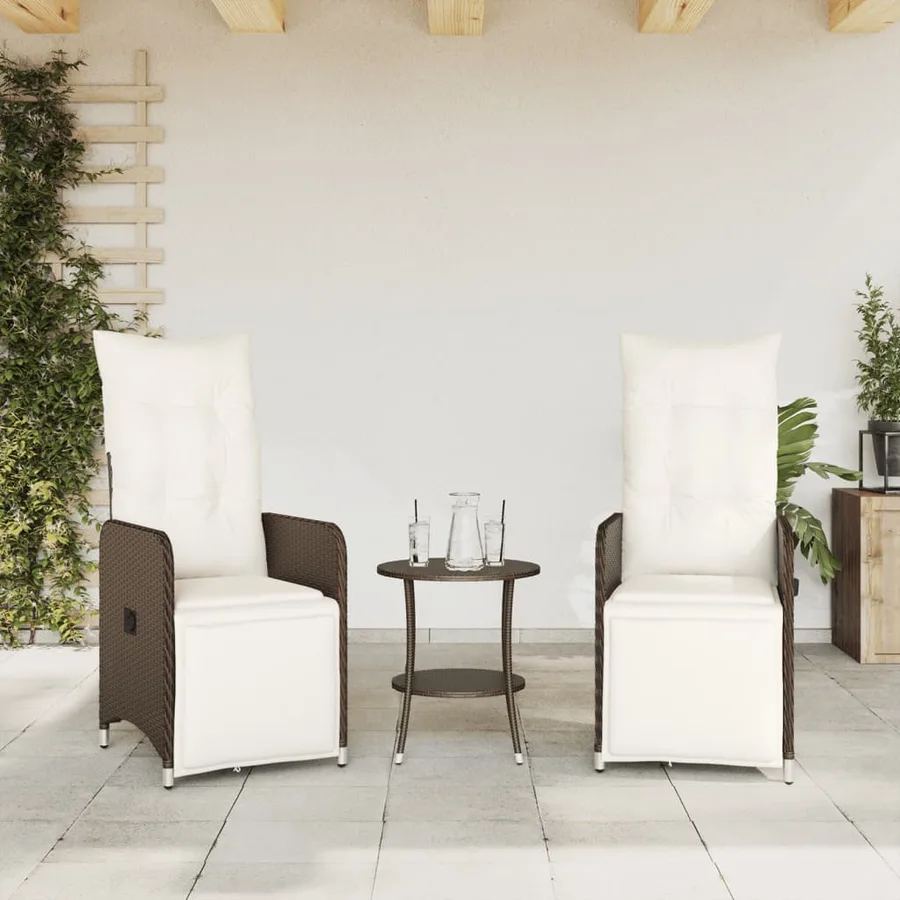 Chaises inclinables de jardin lot de 2 et coussins marron rotin - 3
