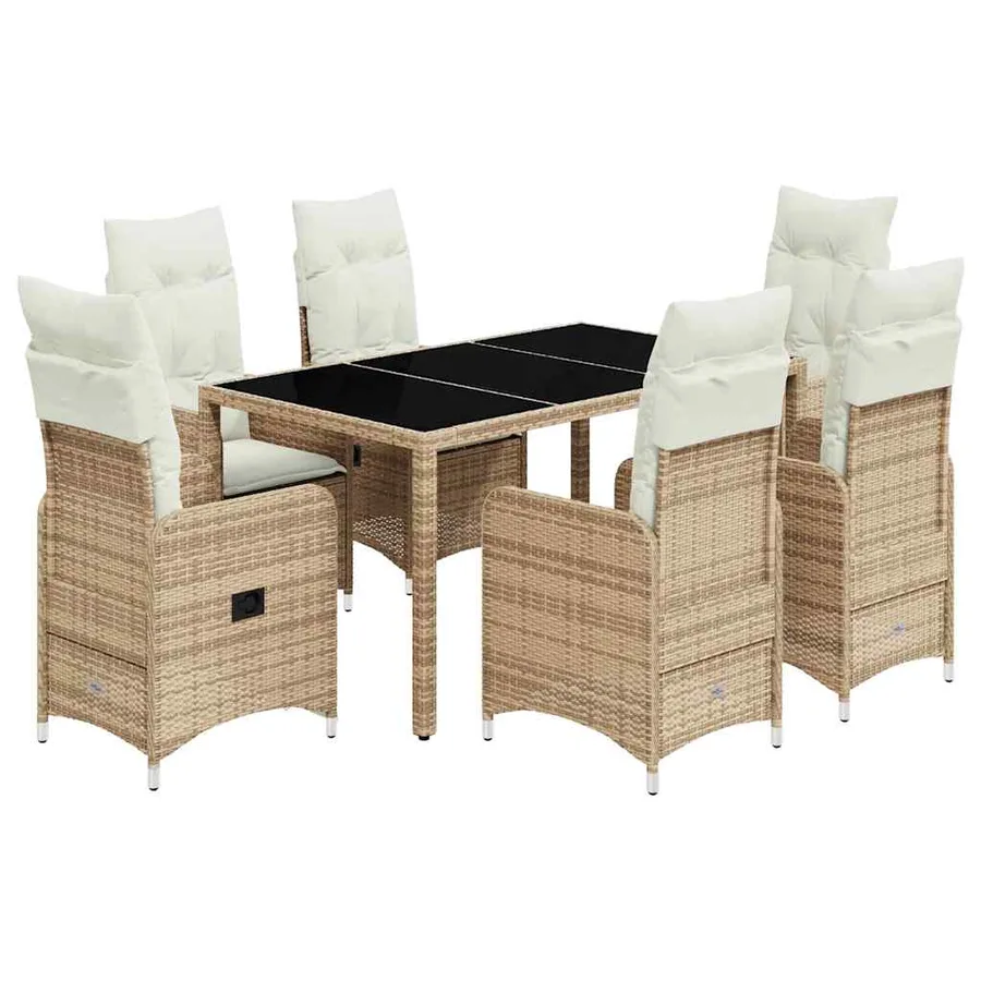 Ensemble de bistro de jardin 7 pcs coussins beige poly rotin - 2