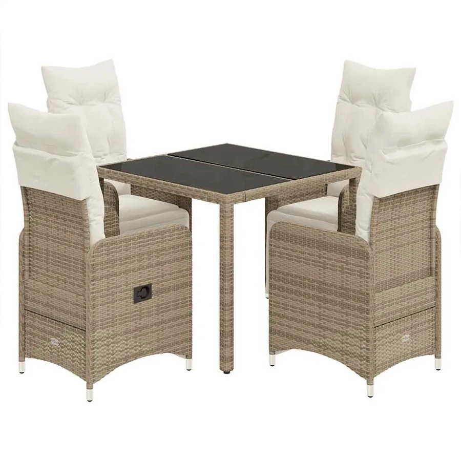 Ensemble de bistro de jardin 5 pcs coussins marron poly rotin - 2