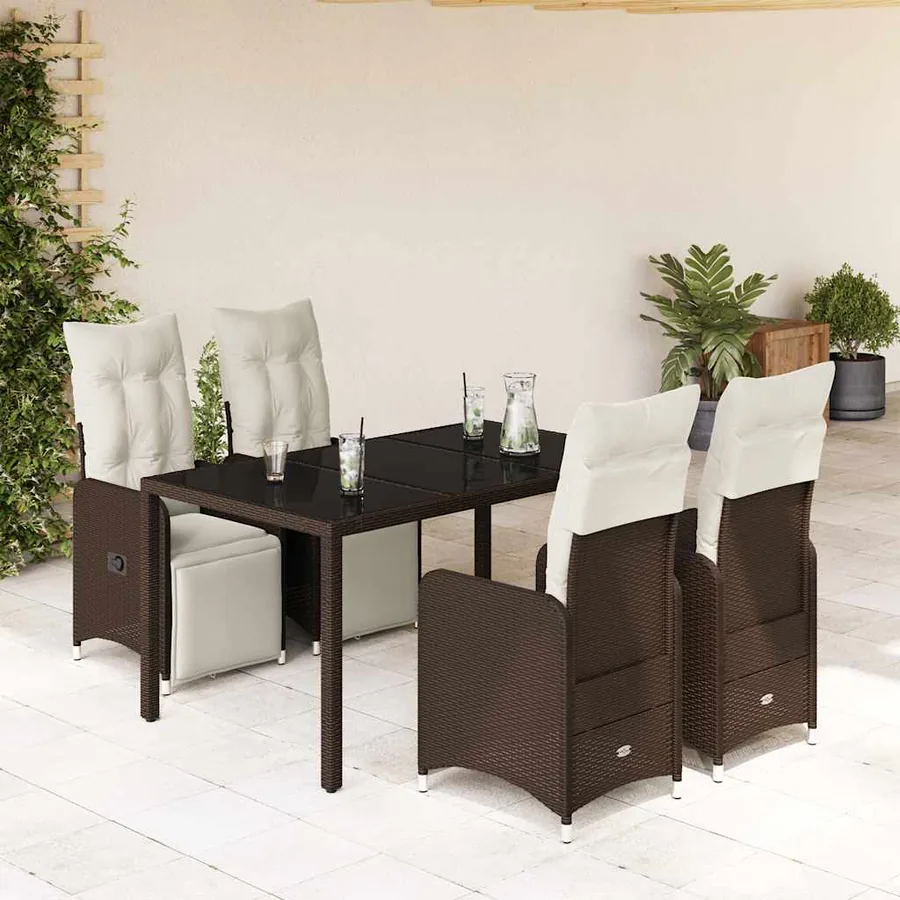 Ensemble de bistro de jardin 5 pcs coussins marron poly rotin