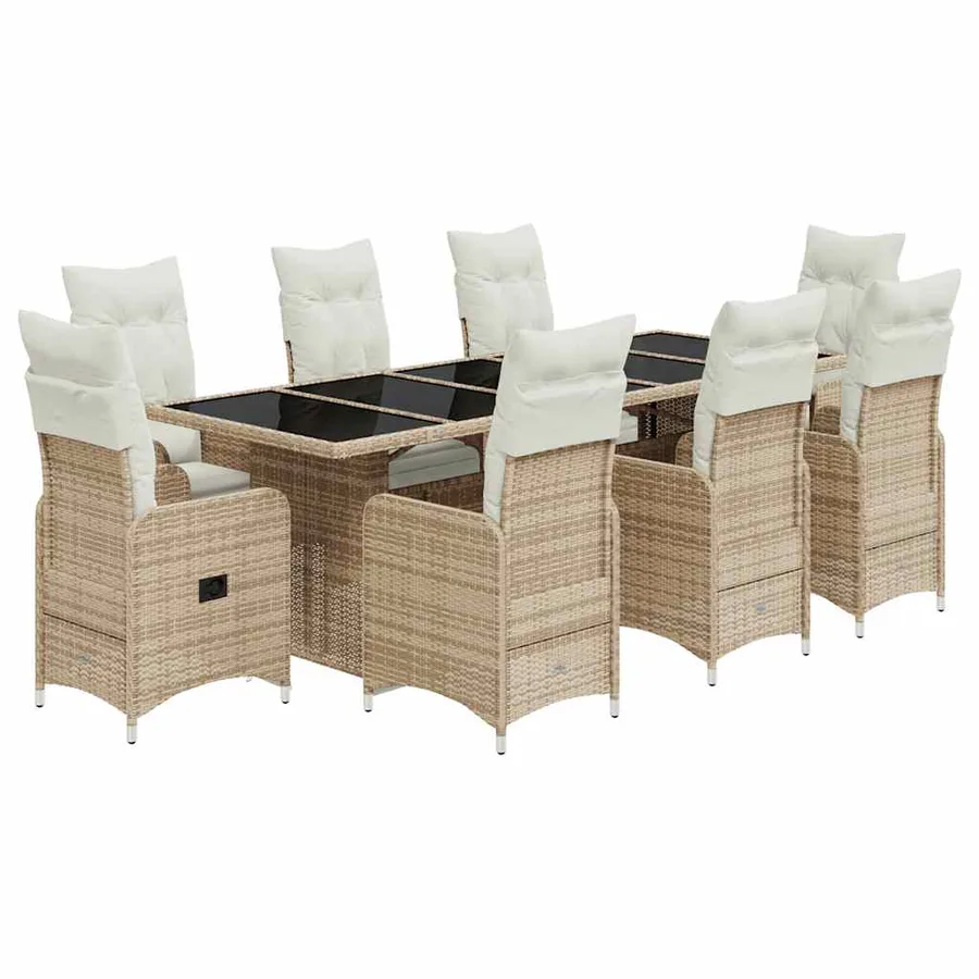 Ensemble de bistro de jardin 9 pcs coussins beige poly rotin - 2