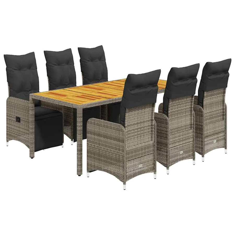 Ensemble de bistro de jardin 7 pcs coussins gris poly rotin - 2