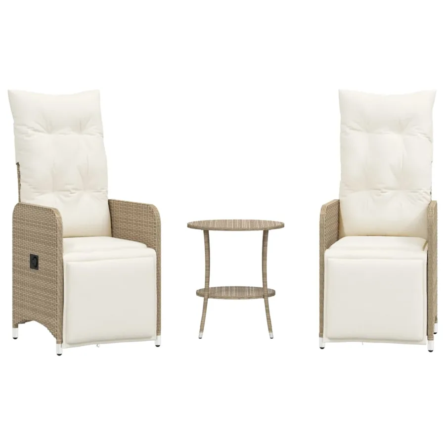Chaises inclinables de jardin lot de 2 avec table beige rotin - 2