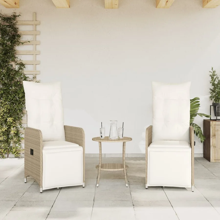 Chaises inclinables de jardin lot de 2 avec table beige rotin - 3