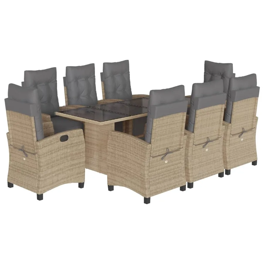 Ensemble à manger de jardin et coussins 9 pcs mélange beige - 2