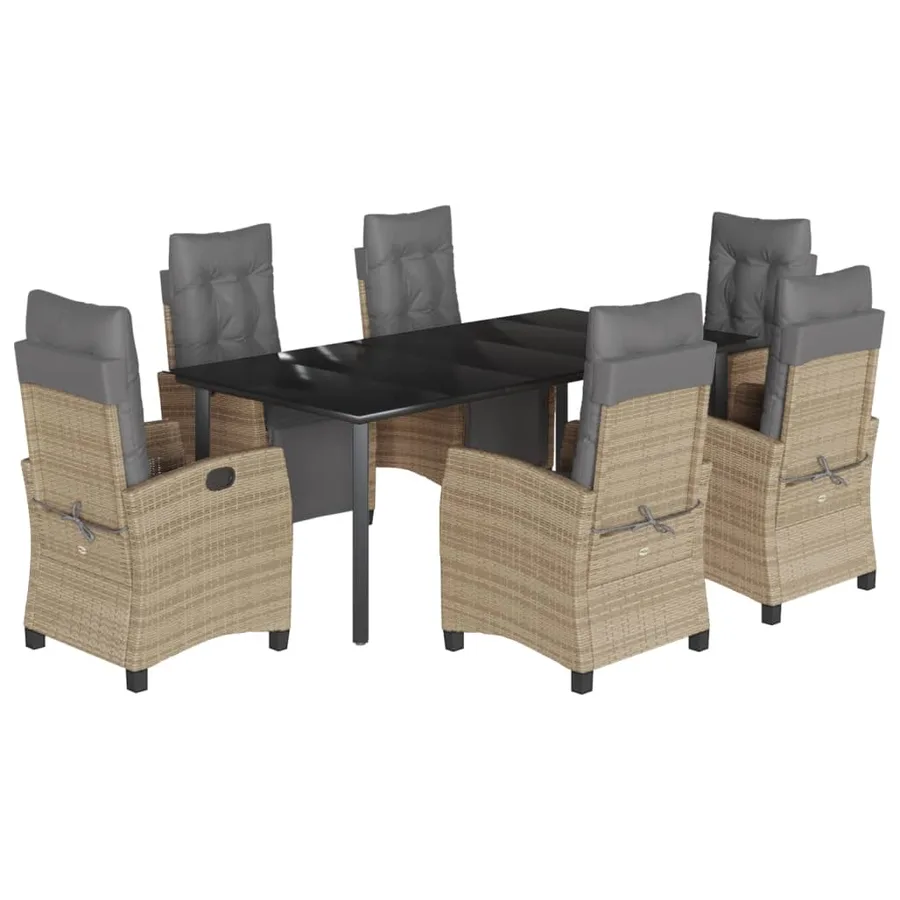 Ensemble à manger de jardin coussins 7 pcs mélange beige rotin - 2