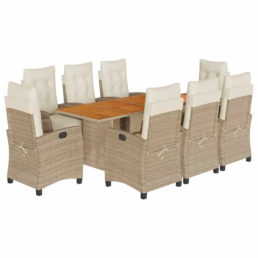 Ensemble à manger de jardin et coussins 9 pcs beige Poly rotin - 2