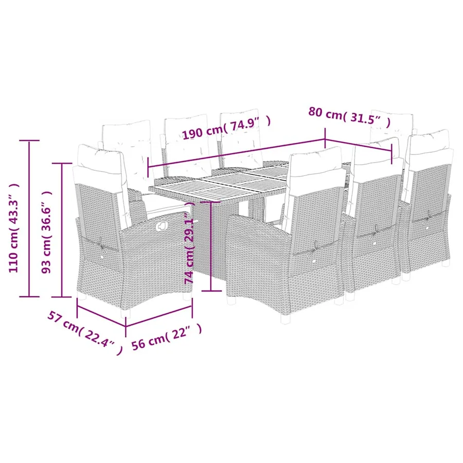 Ensemble à manger de jardin et coussins 9 pcs beige Poly rotin - 9