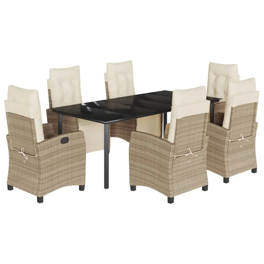 Ensemble à manger de jardin et coussins 7 pcs beige poly rotin - 2