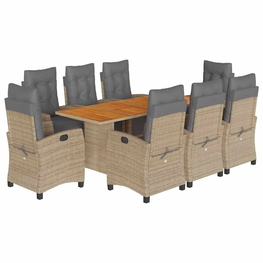 Ensemble à manger de jardin et coussins 9 pcs mélange beige - 2