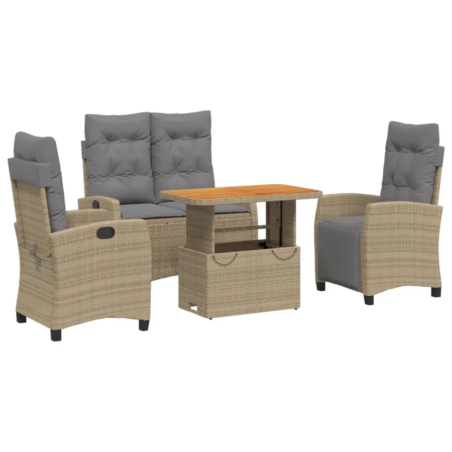 Ensemble à manger de jardin coussins 4 pcs beige résine tressée - 2