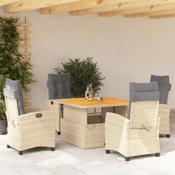 Ensemble à manger de jardin avec coussins 5pcs Beige poly rotin