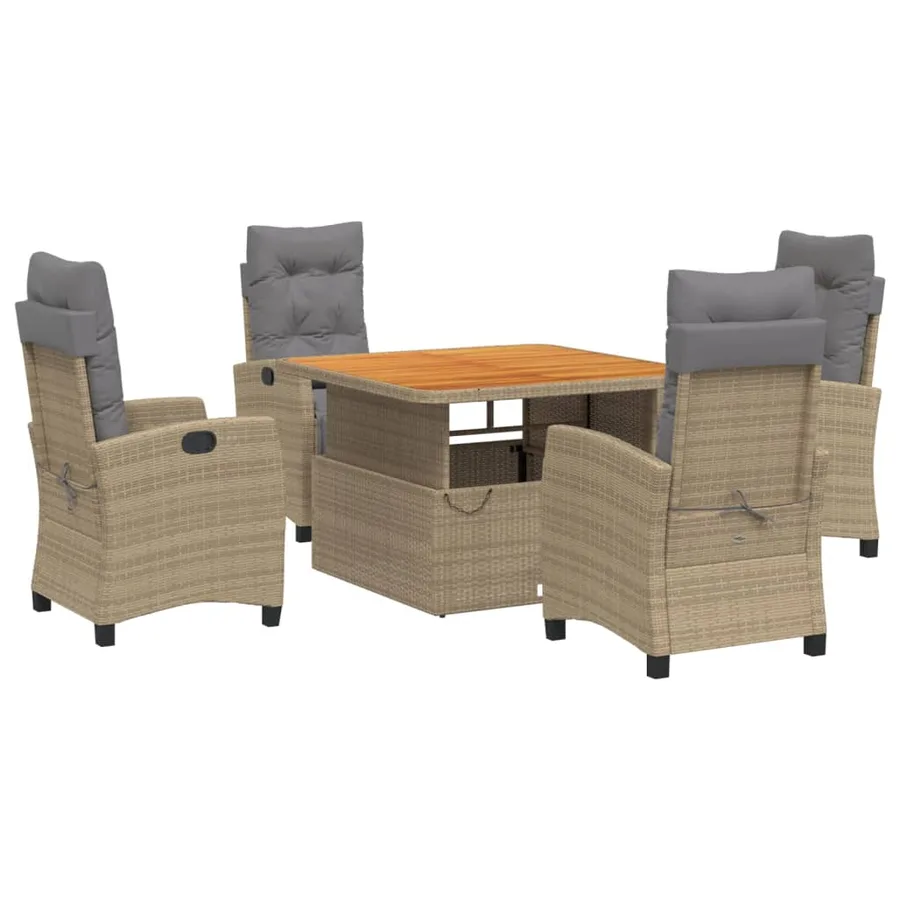 Ensemble à manger de jardin avec coussins 5pcs Beige poly rotin - 2