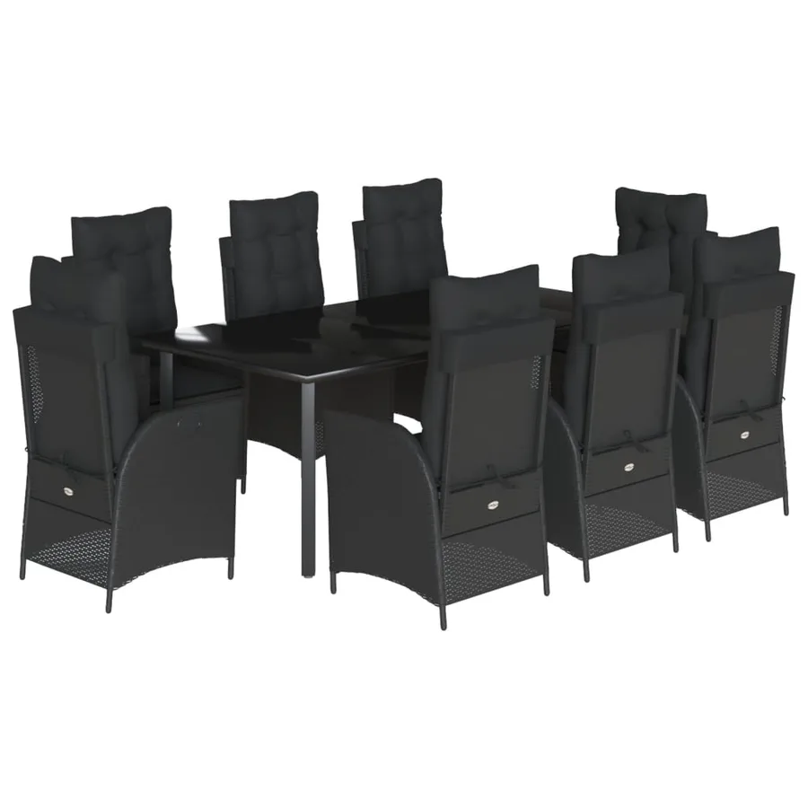Ensemble à manger de jardin 9pcs coussins noir résine tressée - 2