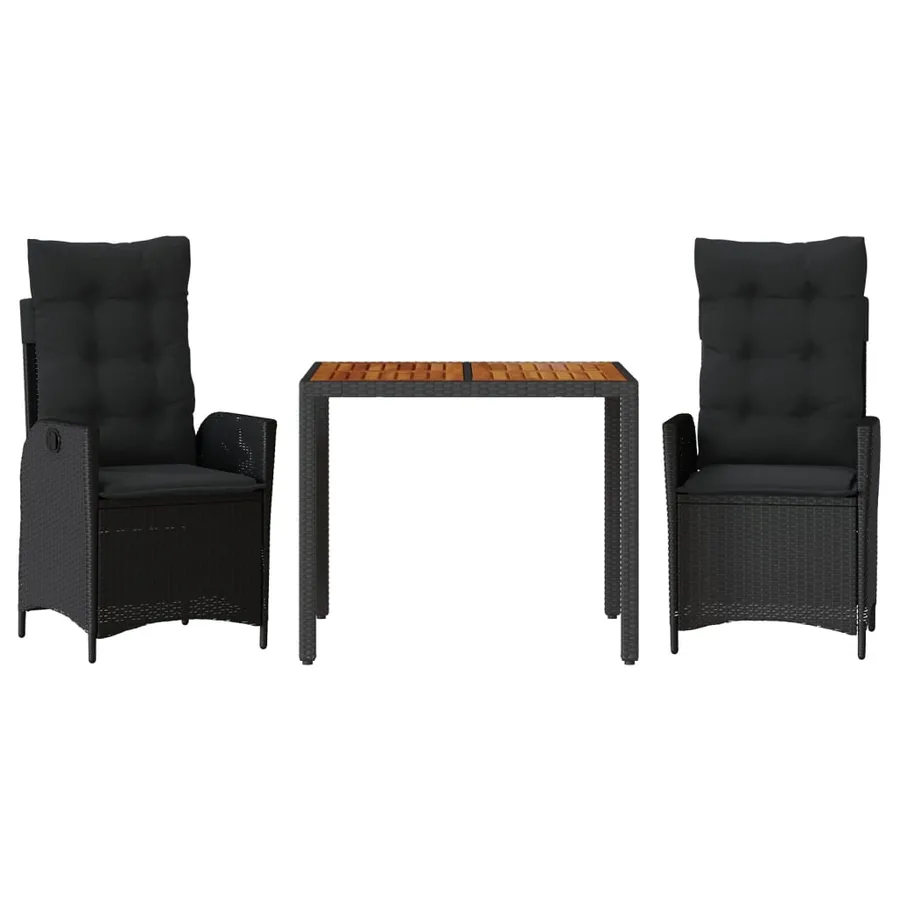 Ensemble à manger de jardin avec coussins 3 pcs Noir - 2