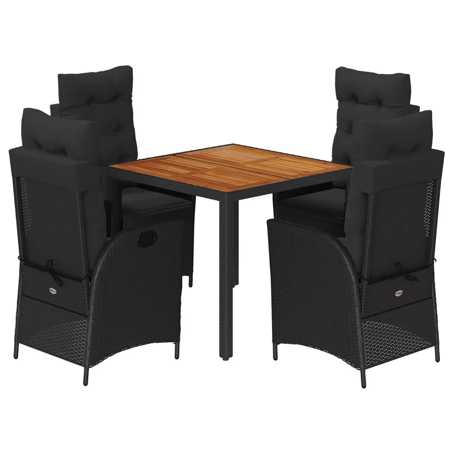 Ensemble à manger de jardin coussins 5pcs Noir Résine tressée - 2