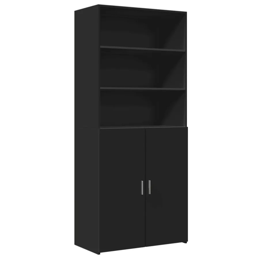 Buffet haut noir 80x42,5x185 cm bois d'ingénierie - 2