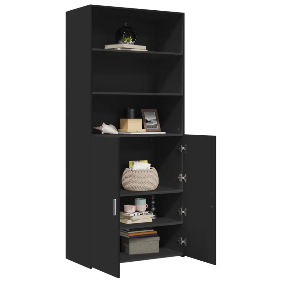 Buffet haut noir 80x42,5x185 cm bois d'ingénierie - 3
